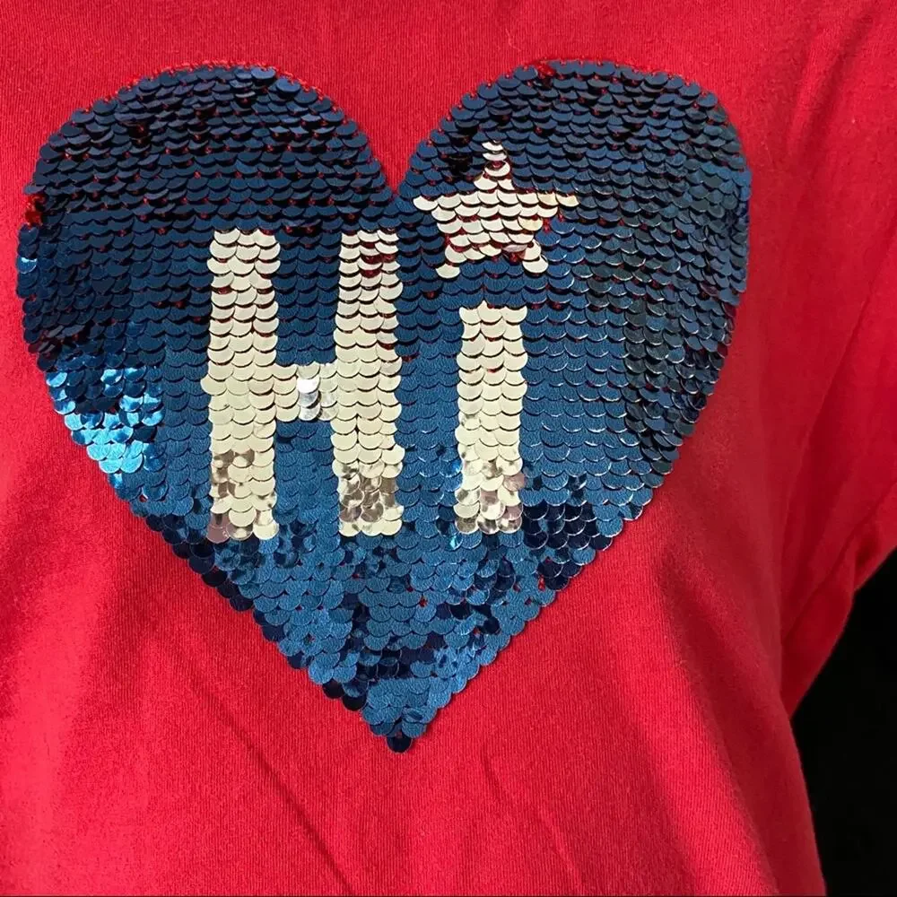 GAP Flip Sequin Heart T-Shirt Red & Blue Size XS